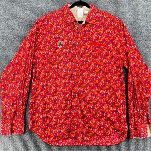Vintage Floral Button Up Shirt Red‎ Plus Size Womens 3X Cottagecore Oversized